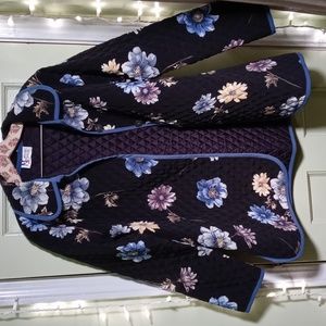 Women's Maggie Sweet black blue floral Fall 🍂🍁 quilted garden coat 🧥 M